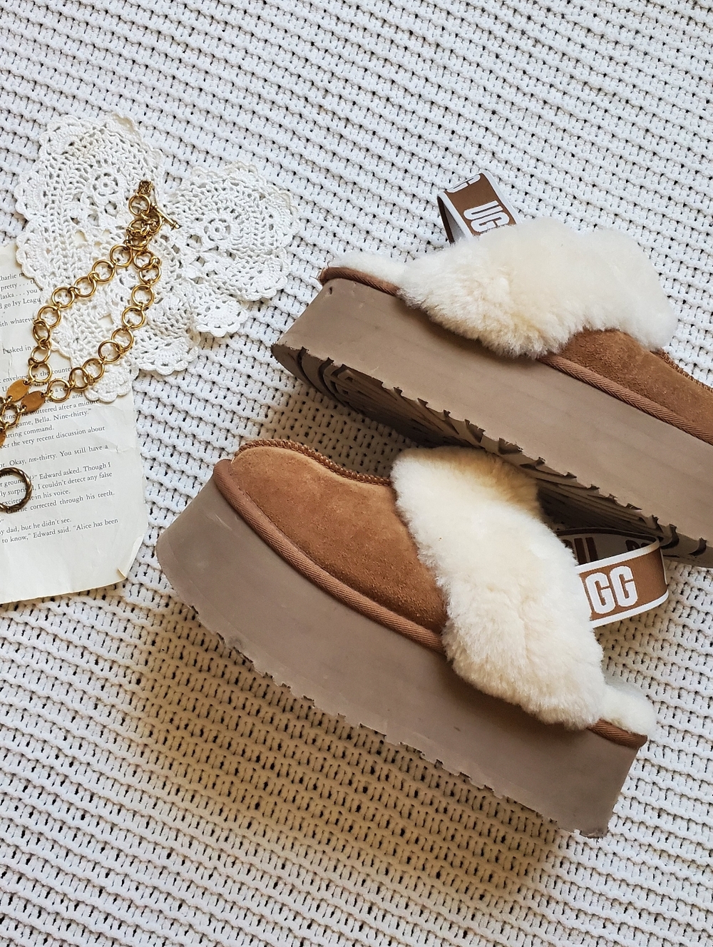 UGG Women's Funkette slippers in the Chestnut color - Picture 2 of 11